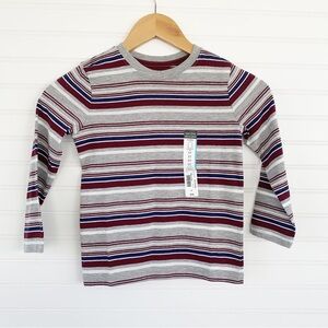 NWT Okie Dokie Gray Red Blue Striped Long Sleeve Shirt Boys 5T
